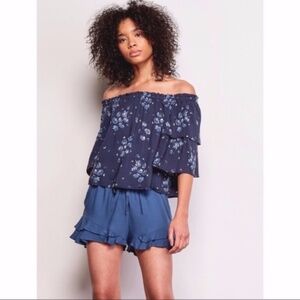 Jack by BB Dakota Blue Floral Off The Shoulder Top Extra Small